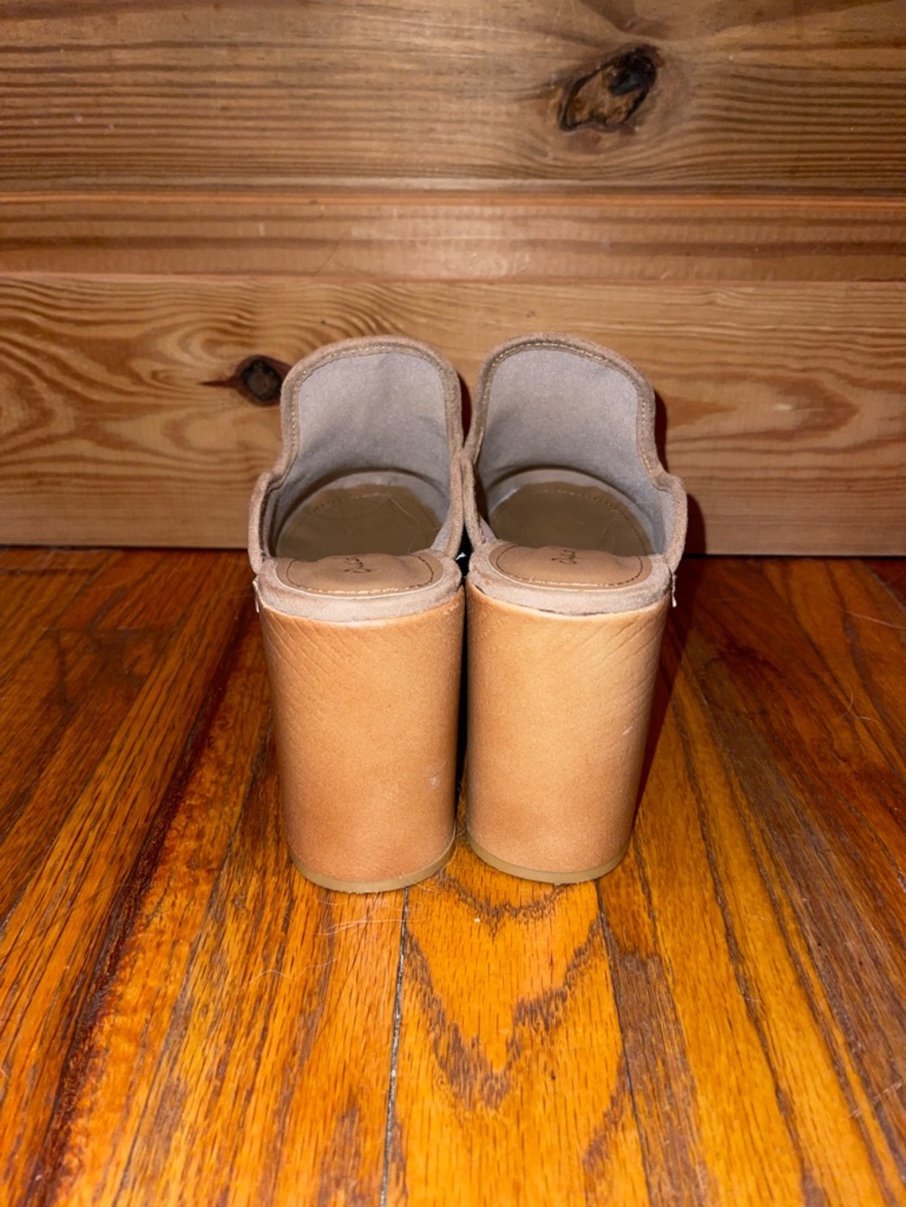 Women's Suede Beige Platform Wedge Clogs - Picture 3 of 4